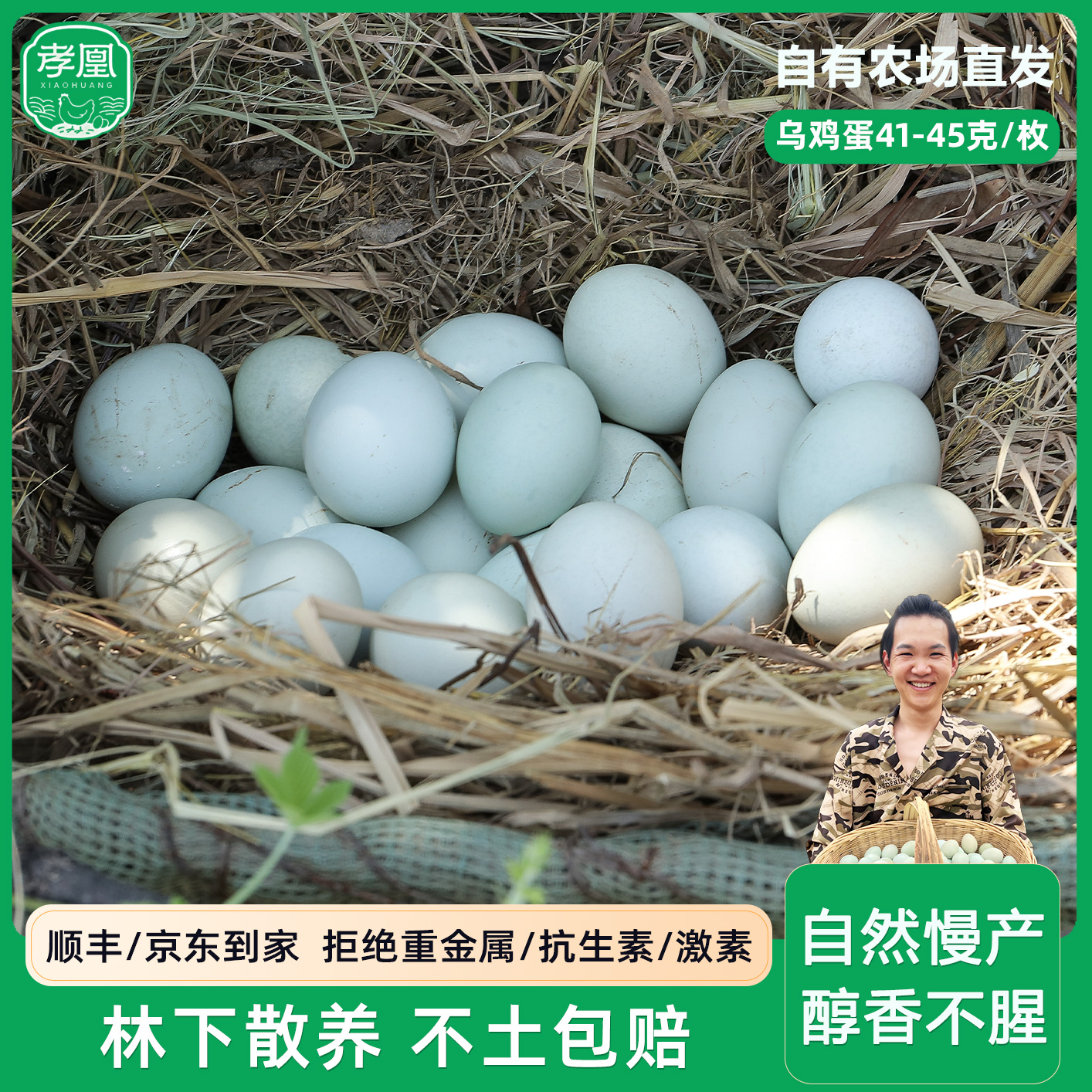 【现捡现发50枚绿壳】湖北孝感凤凰山新鲜土鸡蛋绿壳乌鸡蛋破损包赔