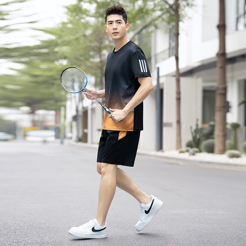 男士跑步速干潮流套装男夏季冰丝大码加大衣短裤短袖运动服套装夏