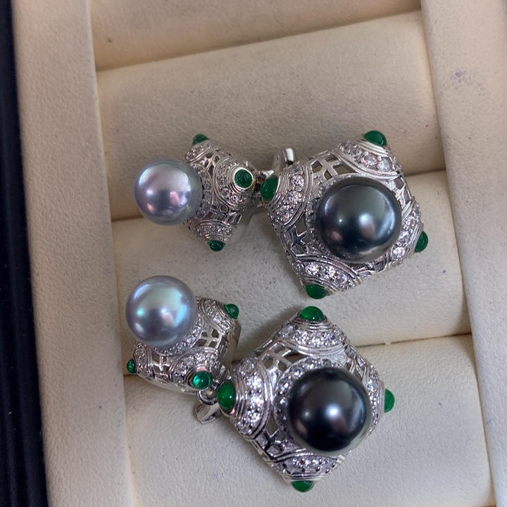 银S925镶嵌耳饰海水珍珠