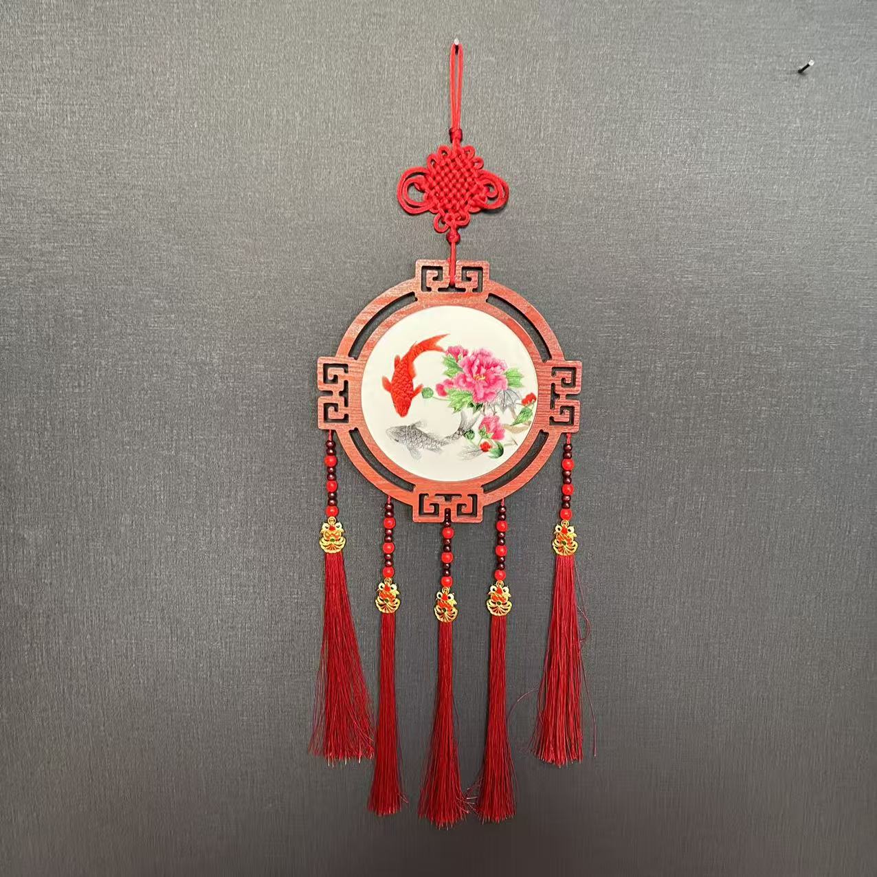 高档刺绣中国结新年挂件客厅背景墙玄关乔迁喜庆（锦鲤款）