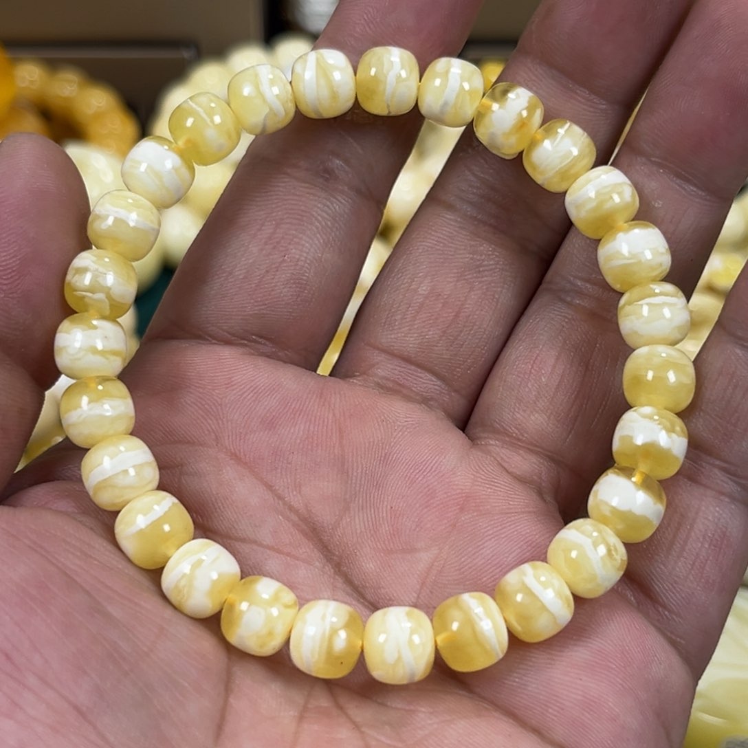 琥珀手链未镶嵌同料金虎皮一线老邢手串8mm