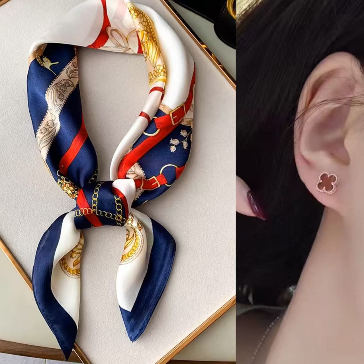 1.【er 玎 】高定版本！幸运四叶草丝巾气质优雅轻奢百搭