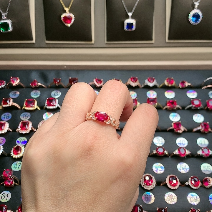 红宝石戒指银S925镶嵌6.8