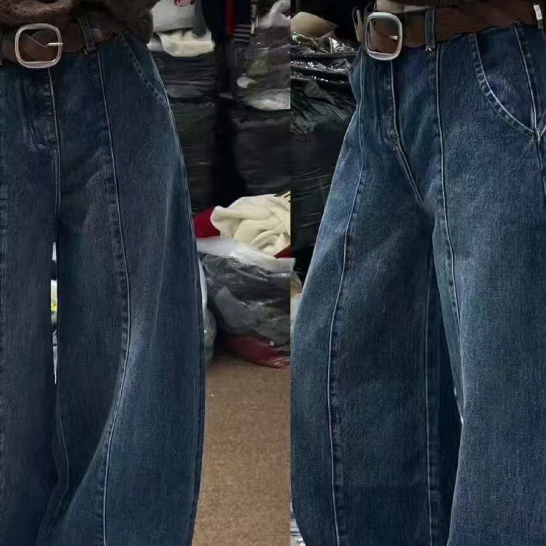 秋冬新款加绒加厚阔腿高腰显瘦垂感直筒牛仔裤