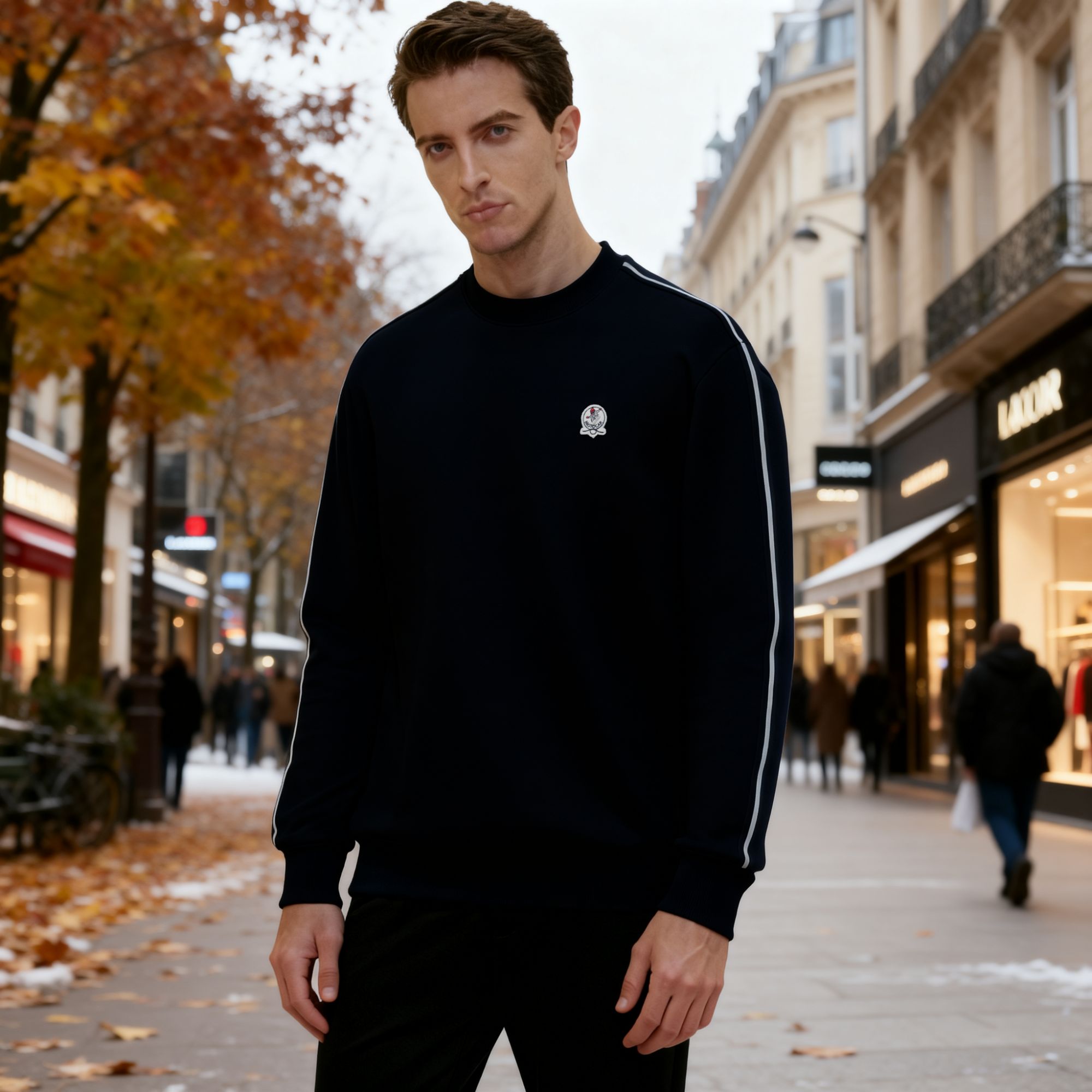 MOTOCAR 2025滑雪系列秋季新男士双织带高端时尚休闲运动圆领卫衣