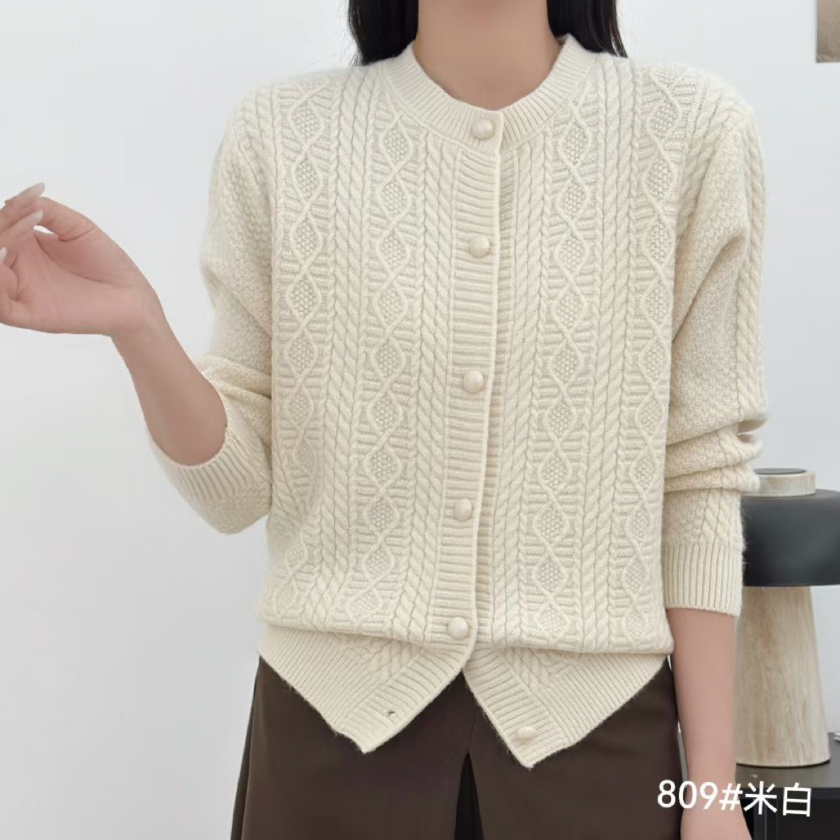 提花常规款春秋不褪色女毛针织衫宽松圆领时尚休闲风MS-809