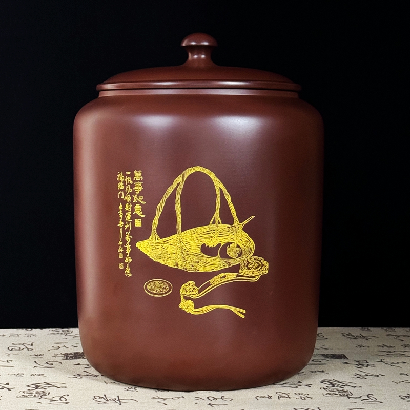 坭兴陶广西钦州坭兴陶10斤装特大号茶叶罐储茶罐密封罐中式大容量