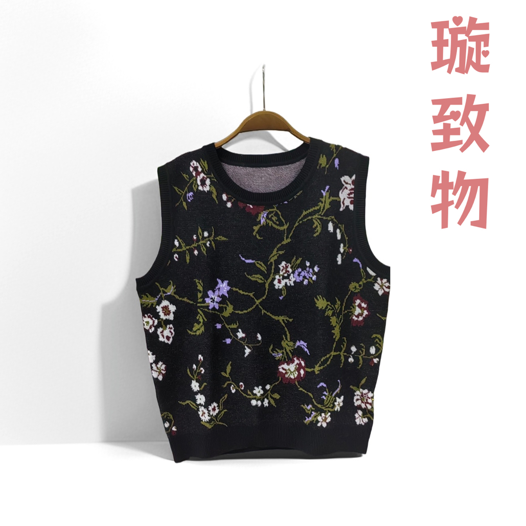 【璇致物深圳店】精美提花罗纹圆领细针织马甲百搭复古绣花秋冬款