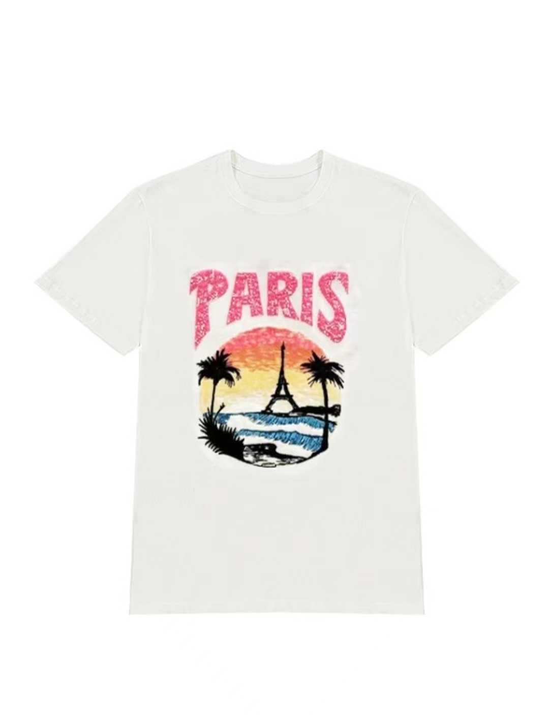 2025春夏新款热带彩虹树串珠短袖体恤D2019