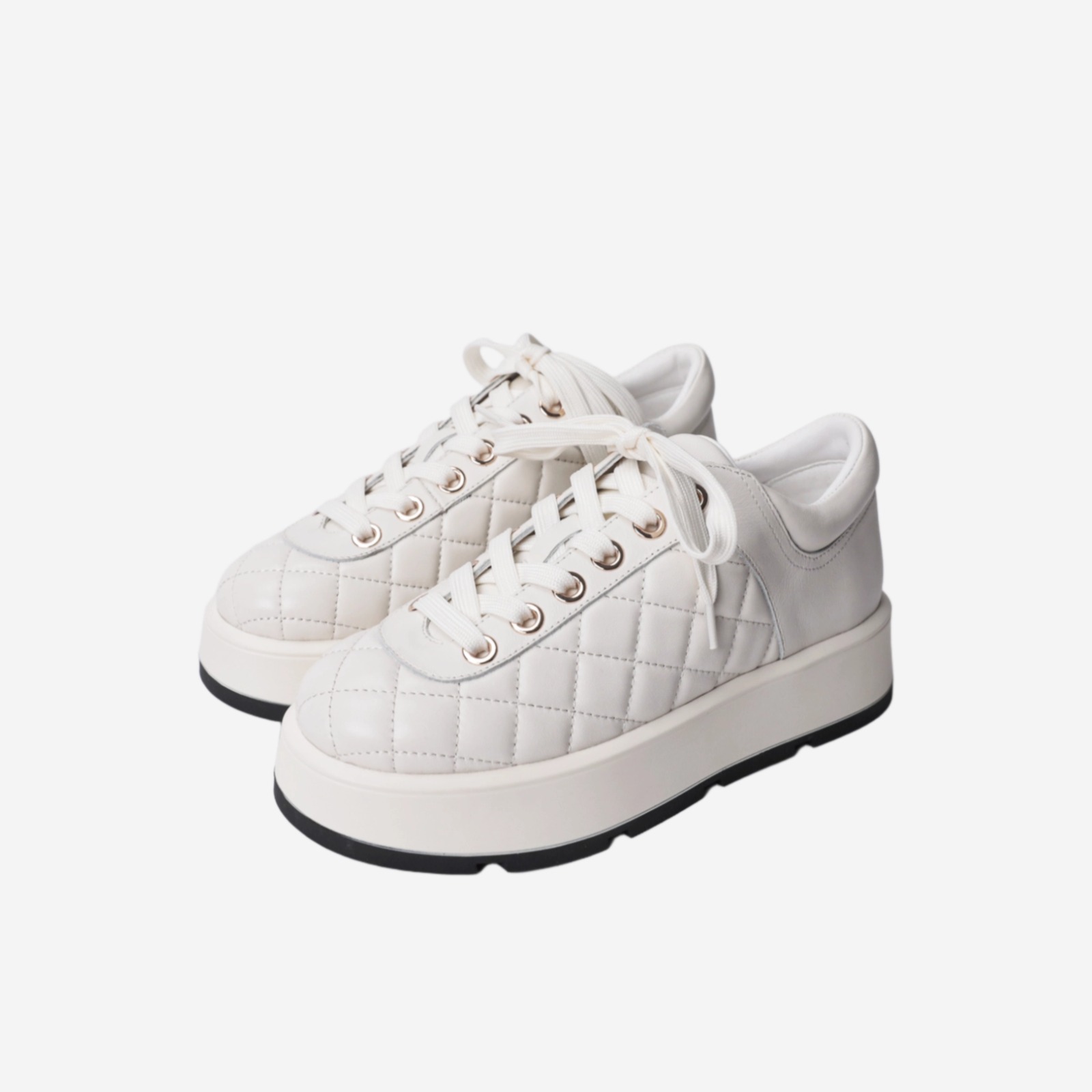 TUS小香风菱格纹厚底休闲小白鞋真皮低帮女士板鞋M20019