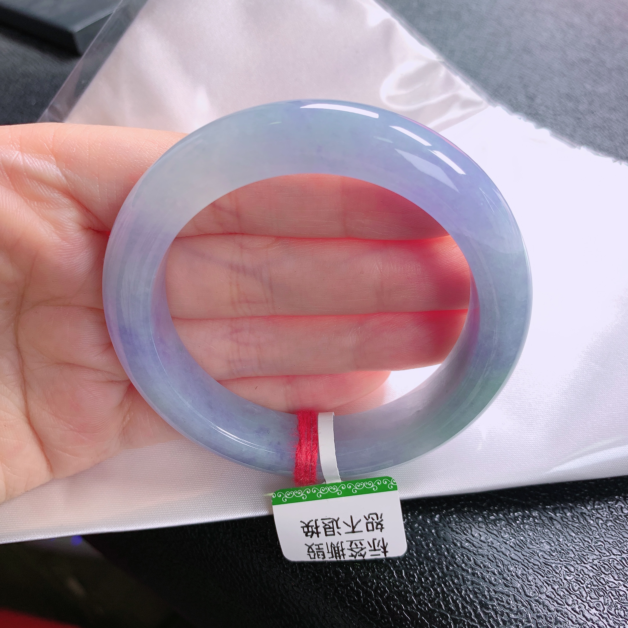 天然A货翡翠糯冰种莫奈花园55圈口正圈手镯