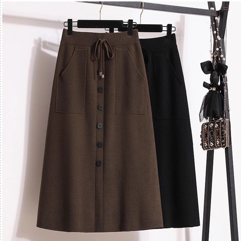 大码女装2025秋冬新款胖mm高腰显瘦遮胯气质A字针织半身伞裙