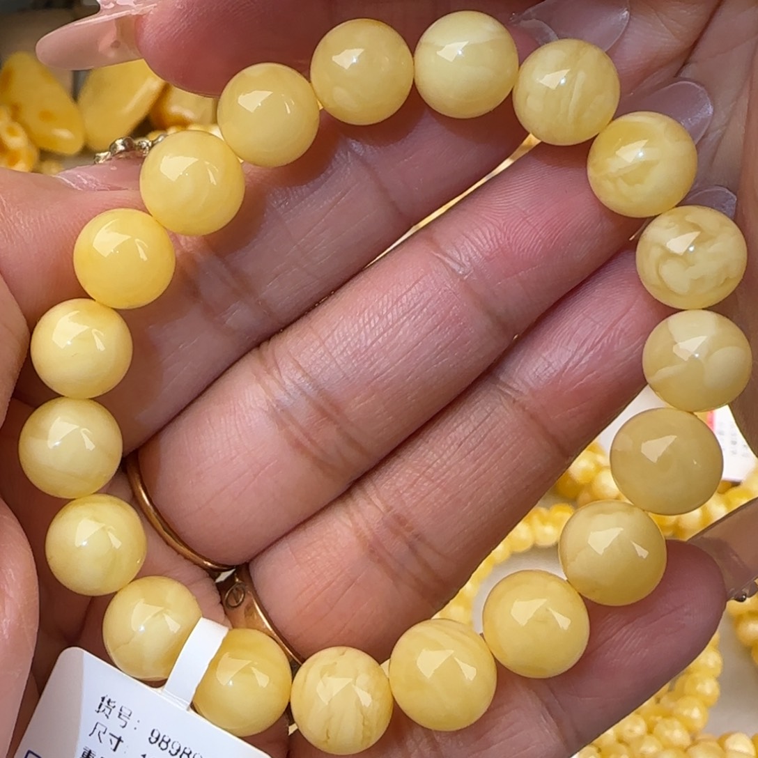 蜜蜡未镶嵌手串白花圆珠手串