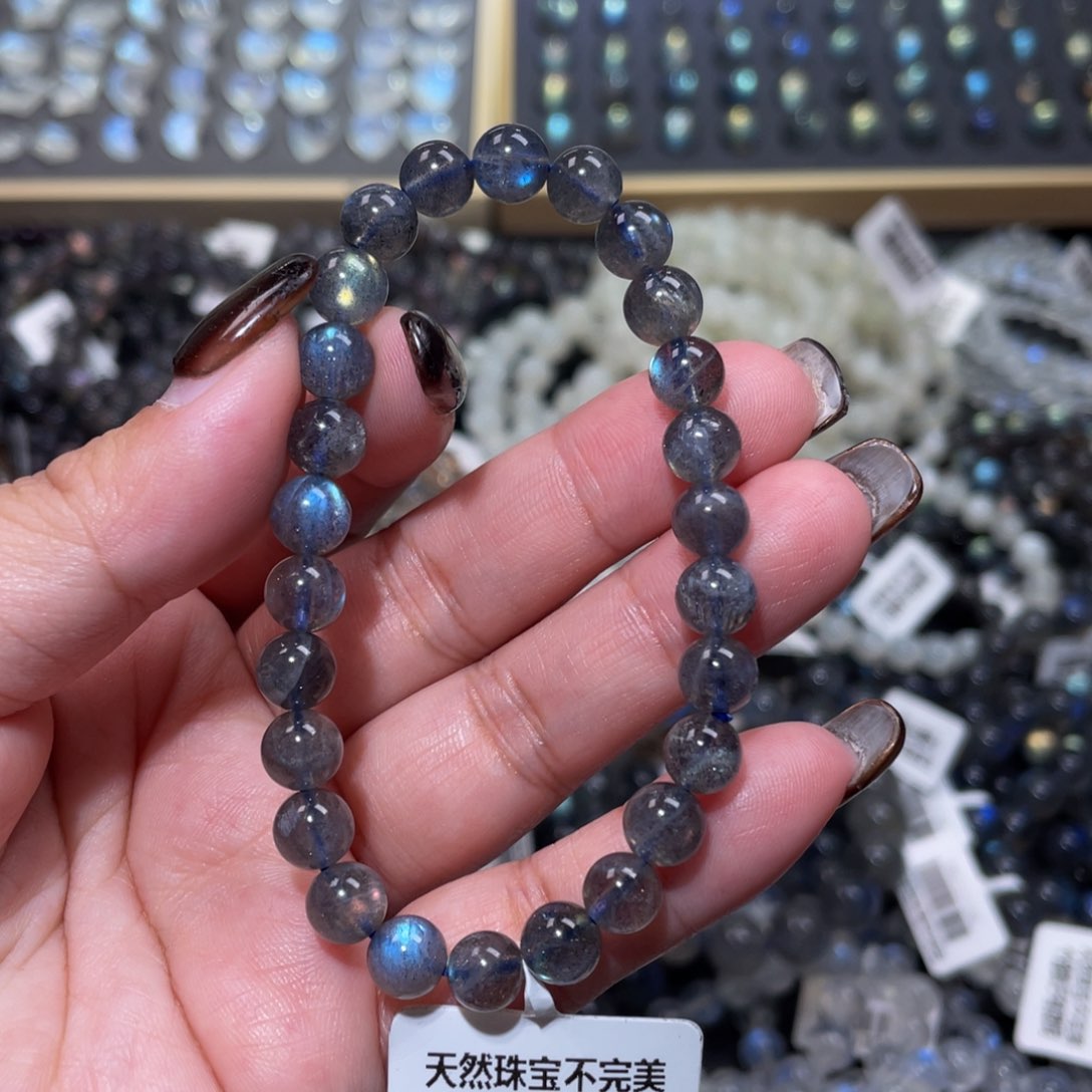 拉长石手链未镶嵌黑体灰月光手链7mm