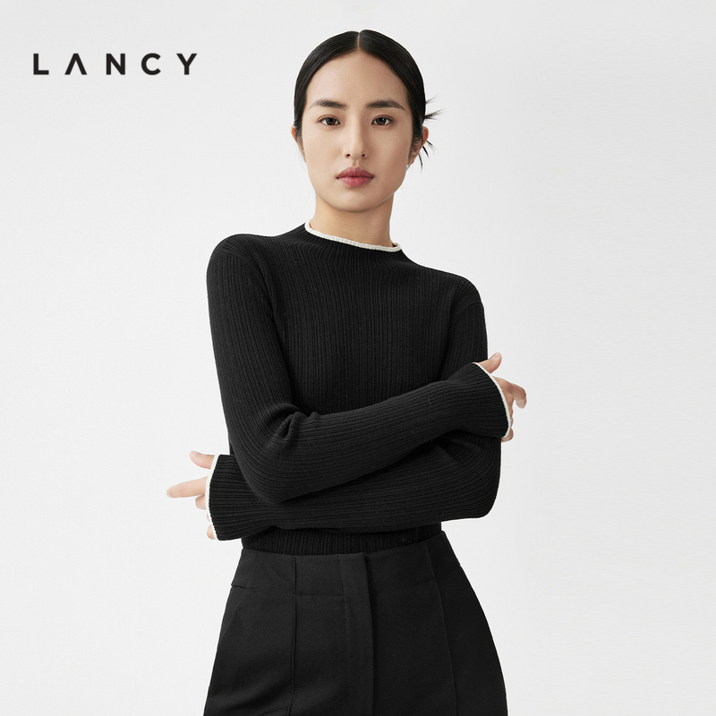 【专柜同款】时尚百搭半高领圆领修身羊毛打底针织衫女内搭简约