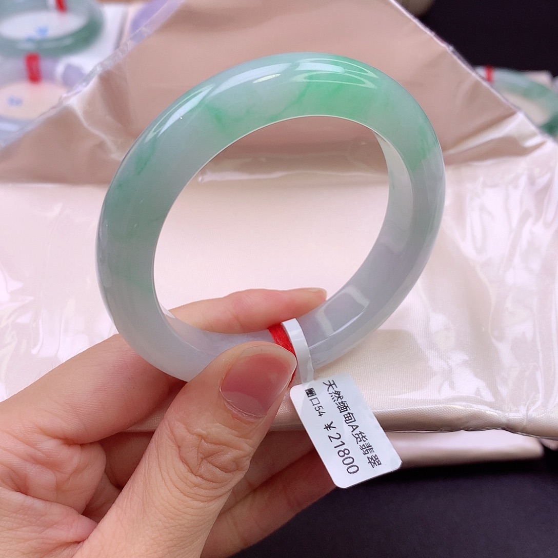 ****y未镶嵌手镯翡翠54.6飘绿花正圈017