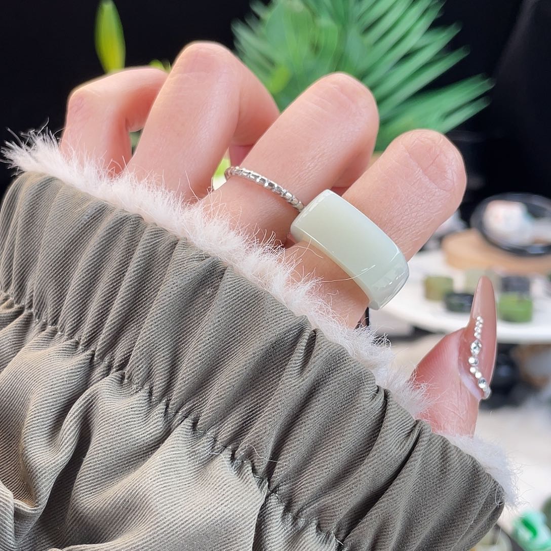 和田玉未镶嵌戒指E157牛奶马鞍17.9带24h