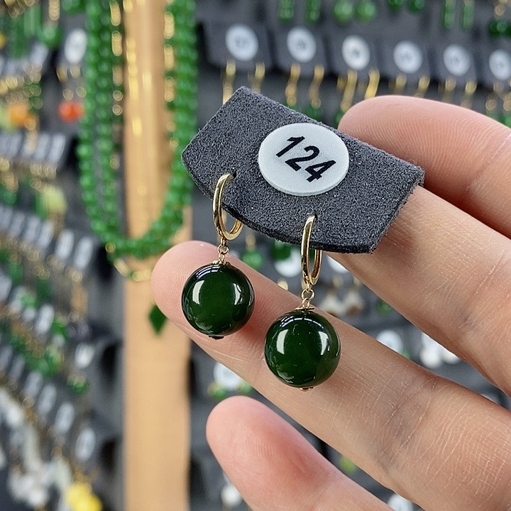 和田玉耳饰18K金镶嵌