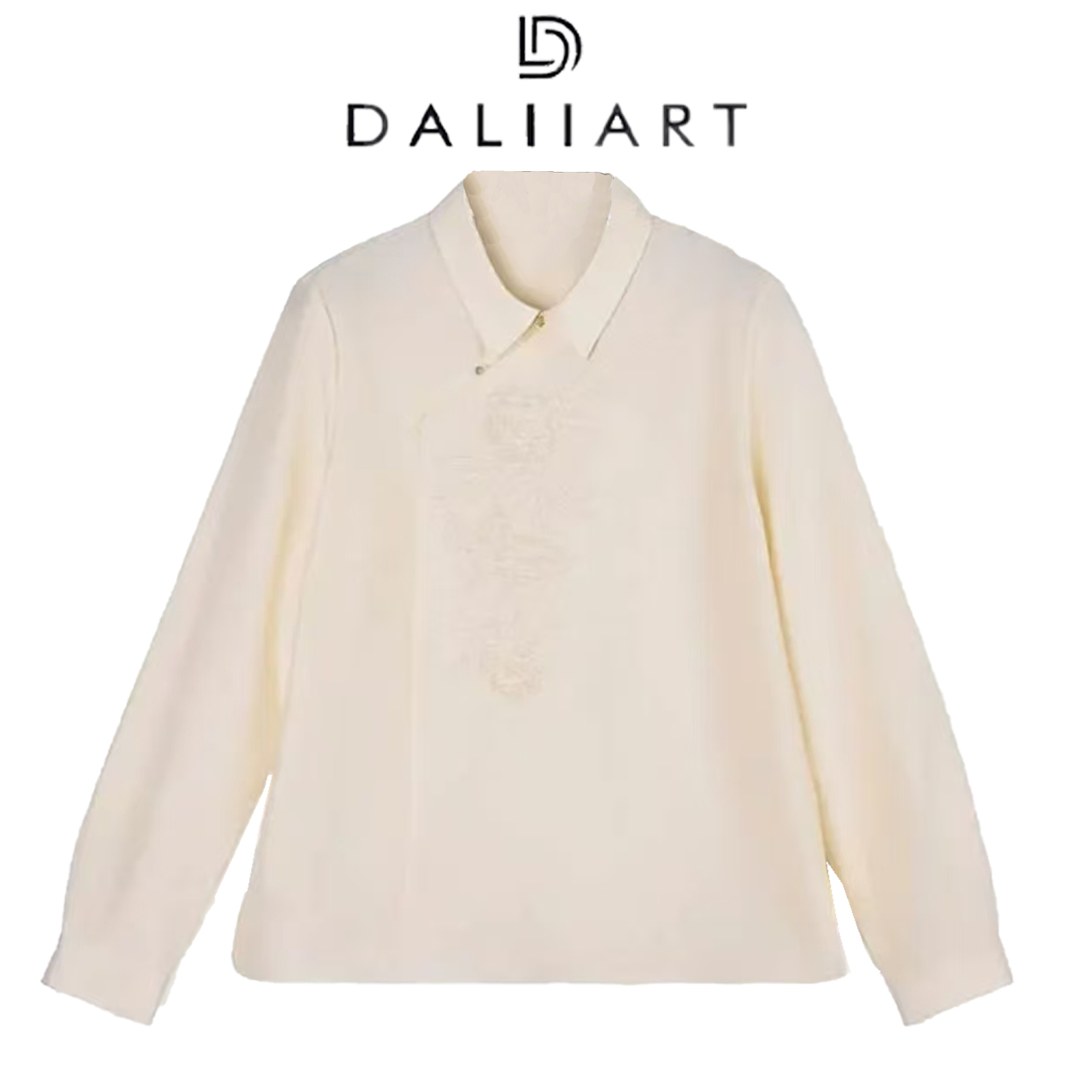 DALIART 牡丹花开 22MM6A级桑蚕丝万针立体钉珠绣衬衫DLTX0723