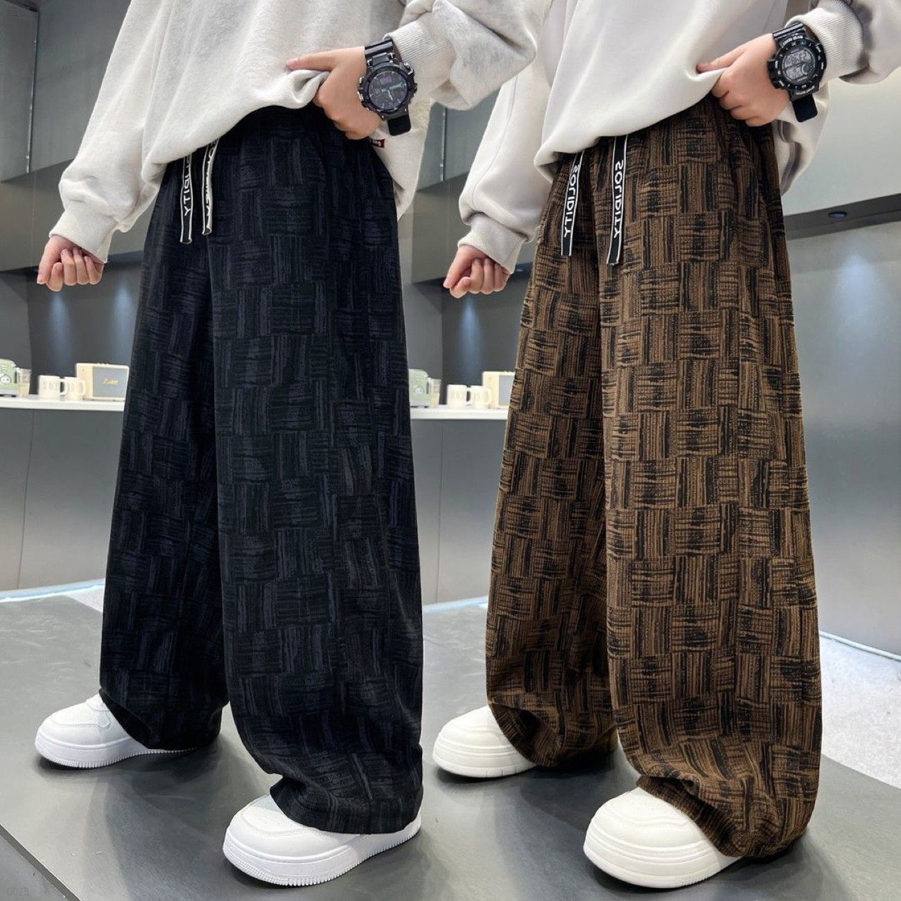 新款男童秋冬款裤子春冬大童秋装男孩运动儿童休闲加绒宽松直筒裤