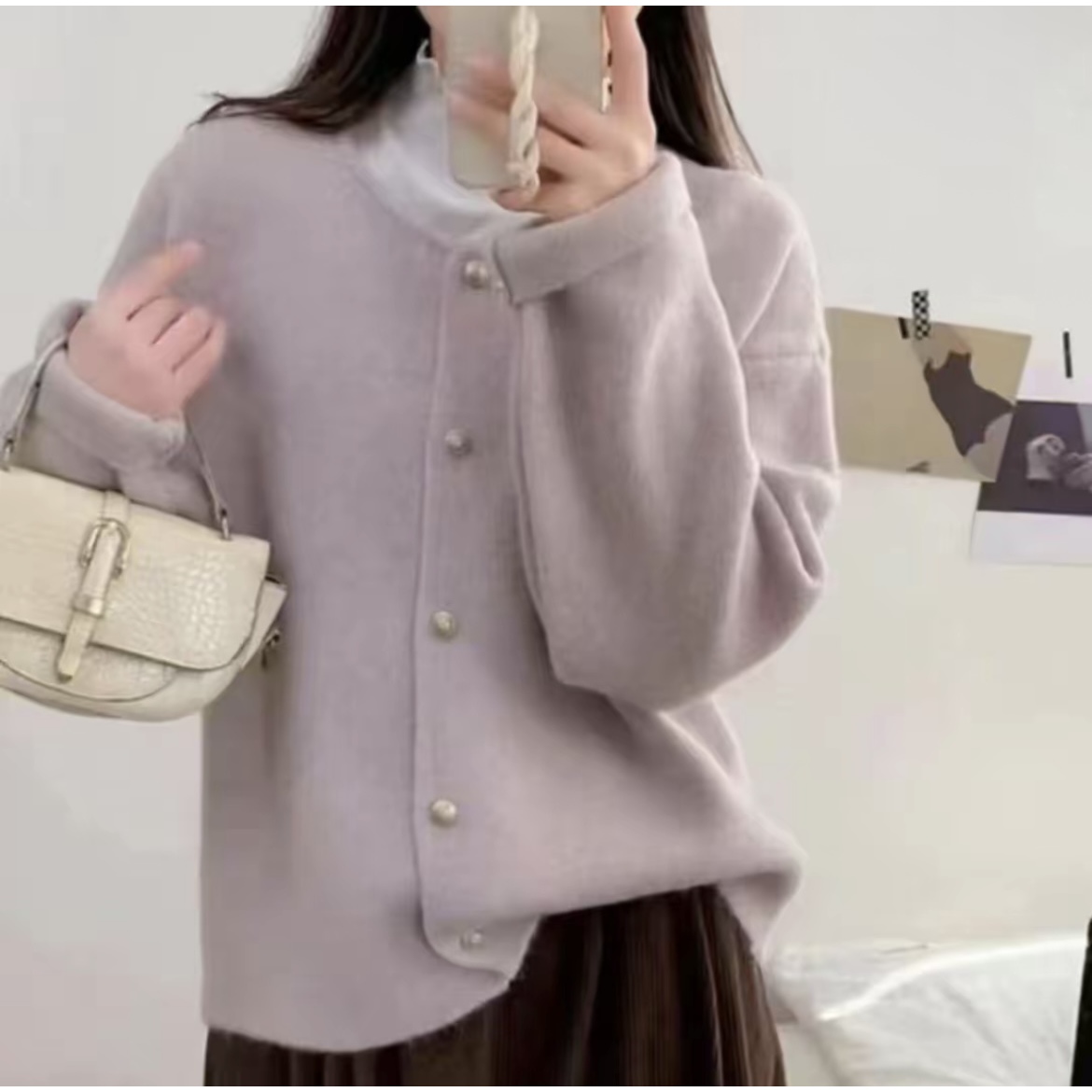 小香风针织开衫软糯高密度高克重韩系小金扣针织开衫外套