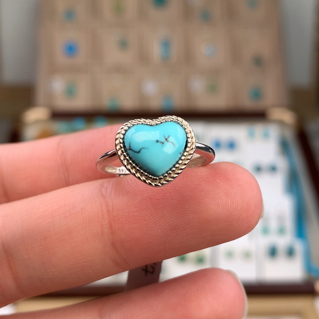 绿松石银S925镶嵌戒指