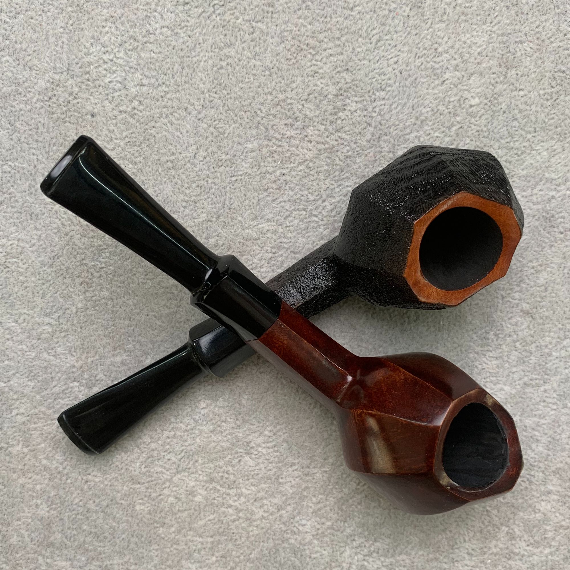 意大利石楠木烟斗直柄多面体硫化橡胶烟嘴3mm烟道+全套配件