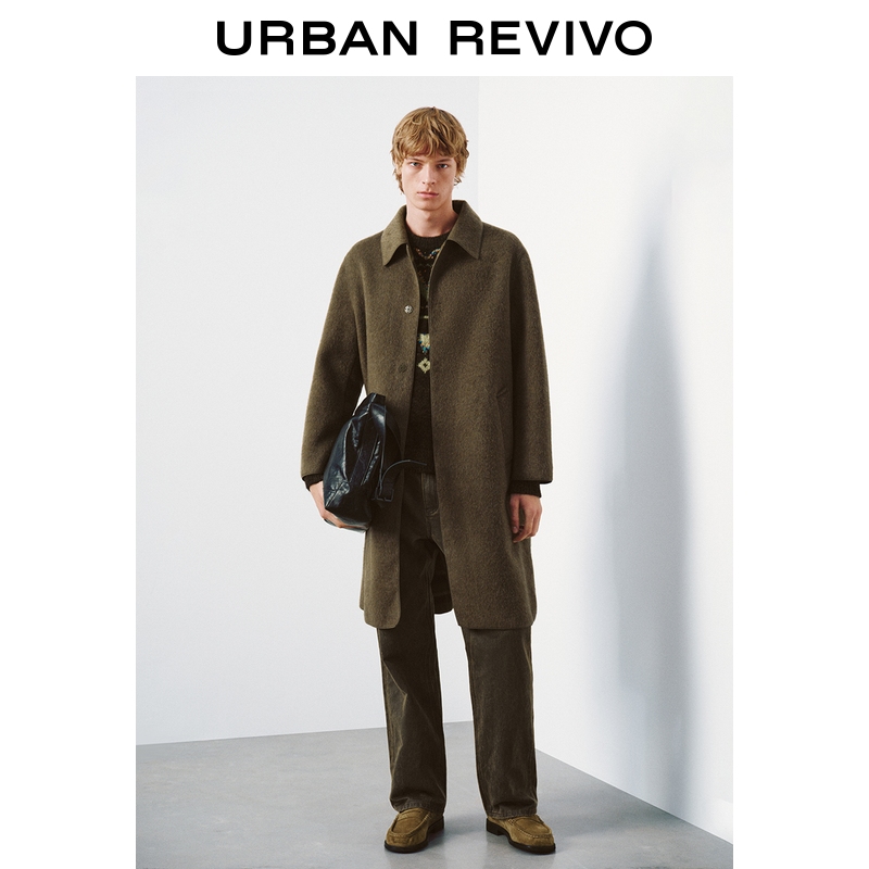 UR2025冬季新款男装休闲琥珀流光风翻领大衣外套UMF150102
