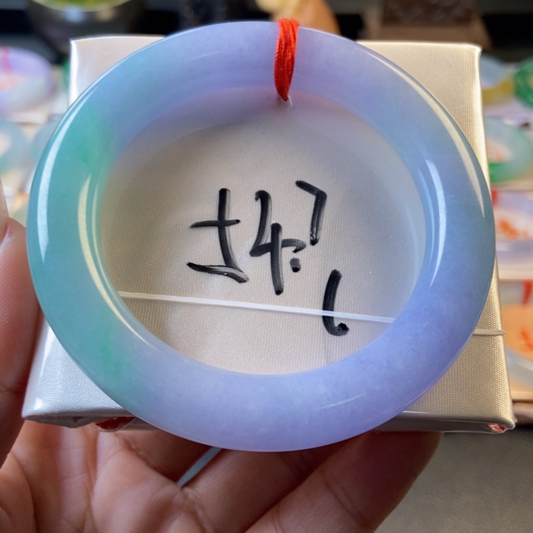 翡翠未镶嵌手镯13冰胶圆条春彩