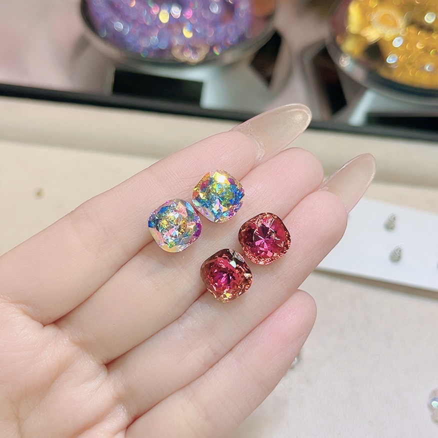 非金属莫桑石耳饰 023超美千金风幻彩耳钉加红色干枯玫瑰红耳钉