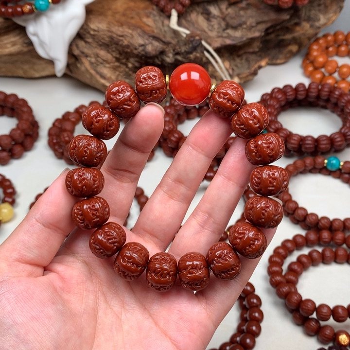 猴头核桃手串龙纹八棱➕红
