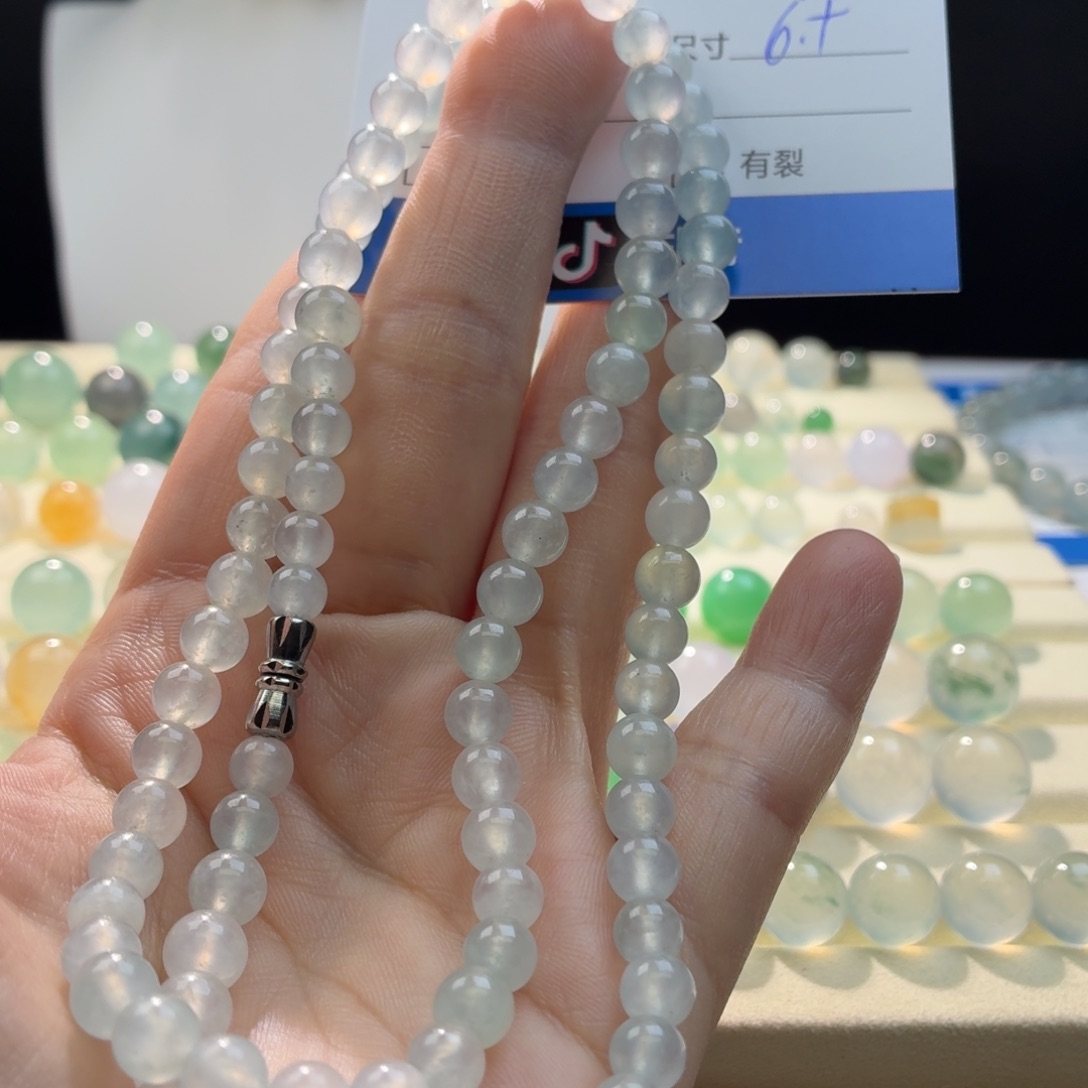 翡翠散珠天然翡翠A货白冰项链108.颗卡6➕0396