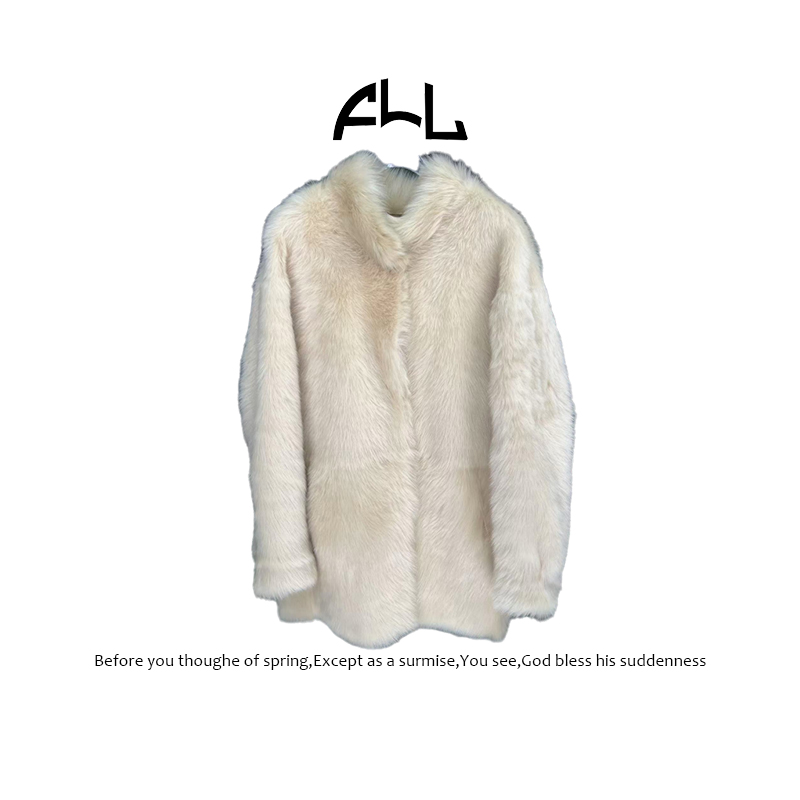 （海伦娜娜）进口托斯卡纳羊皮毛一体半高领皮草外套