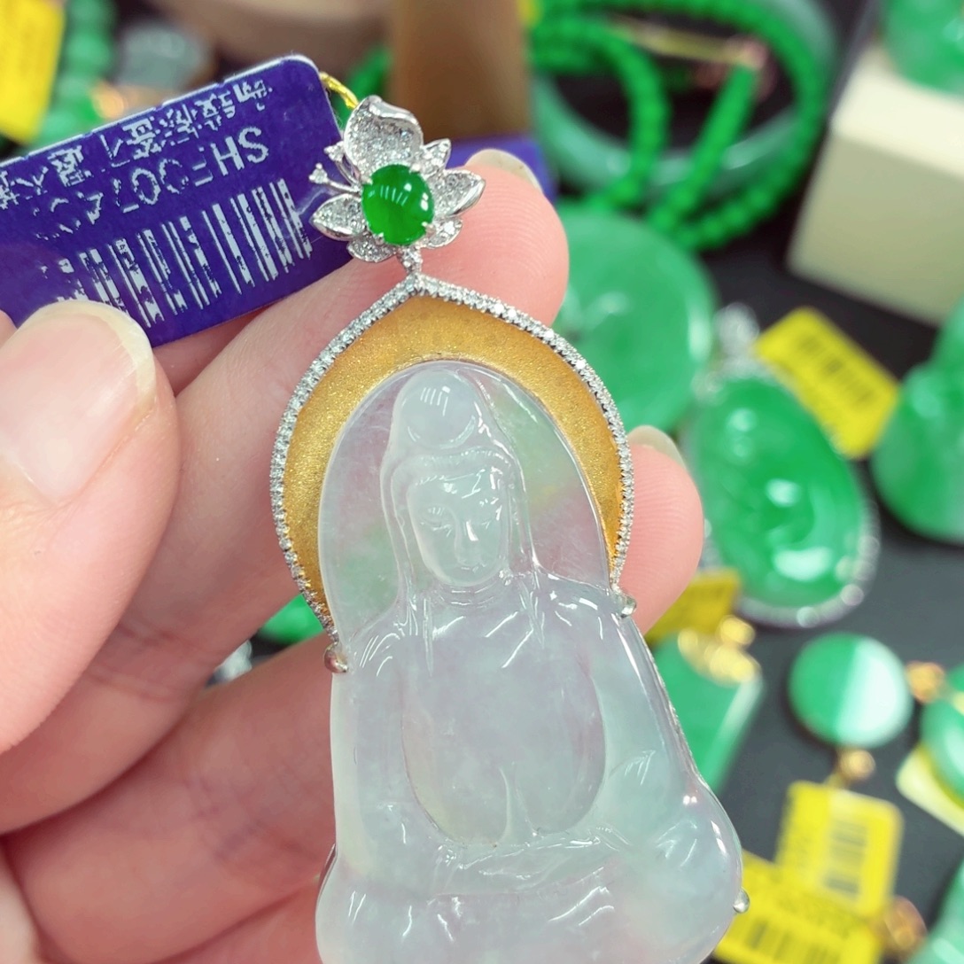 翡翠18K金镶嵌吊坠(不含链)