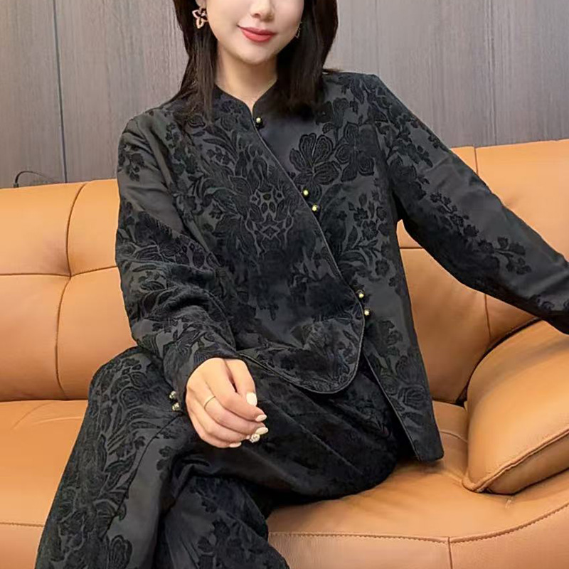 【锦轩阁】加厚款2025复古提花百搭显瘦长袖上衣新中式国风女装2539