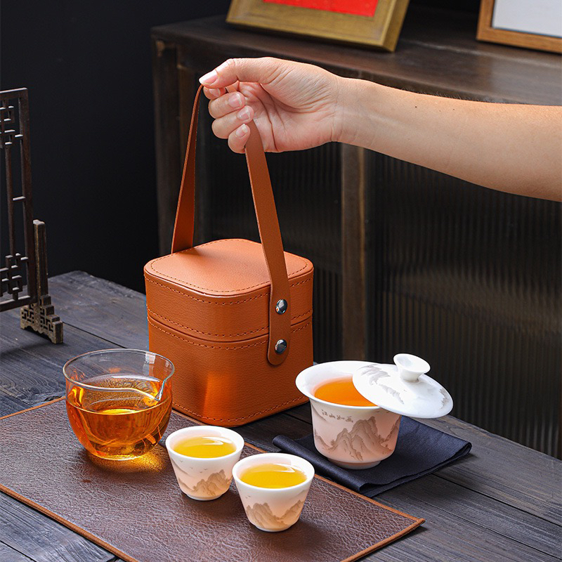 旅行茶具便携式功夫客杯茶壶套装户外泡茶露营茶杯陶瓷简约礼品