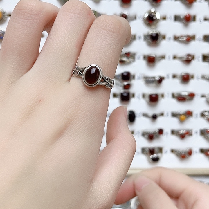 血珀戒指银S925镶嵌天然