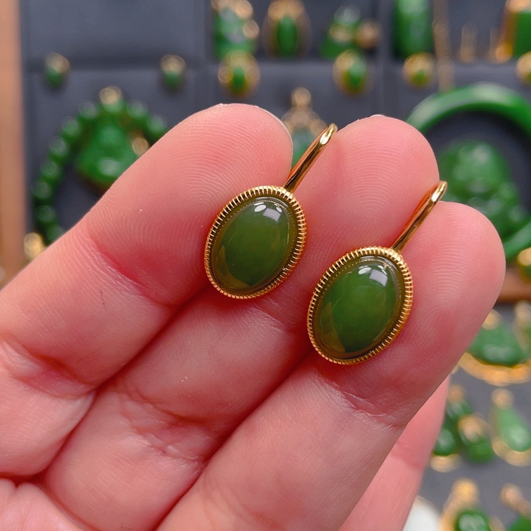 和田玉耳饰银S925镶嵌99