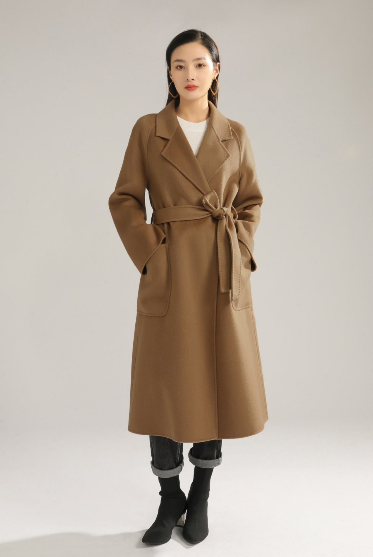 （福利爆款）10山羊绒双面呢大衣新年战袍长款浴袍赫本风秋冬外套