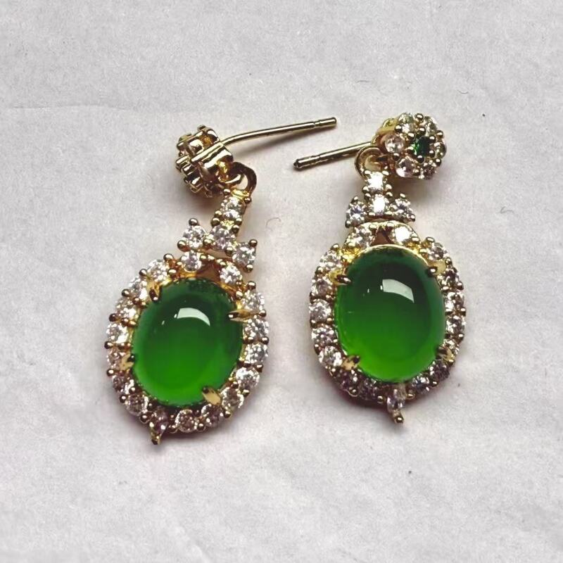 F36-天然  高端  大气   -时尚  绿玉髓 耳饰