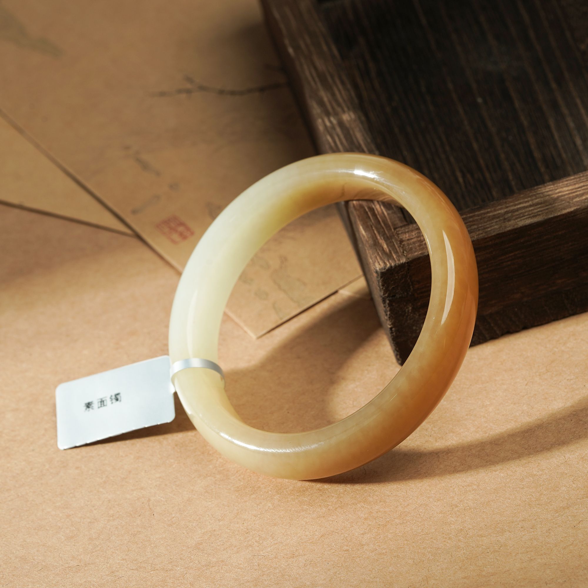 和田玉糖白素面手镯文玩好物51（孤品）