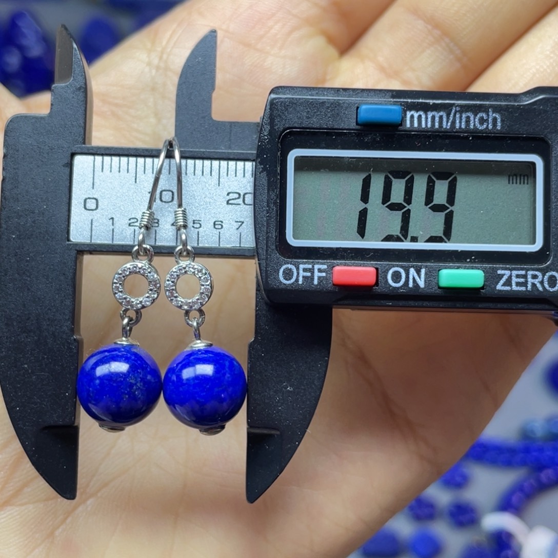 青金石银S925镶嵌10mm耳饰