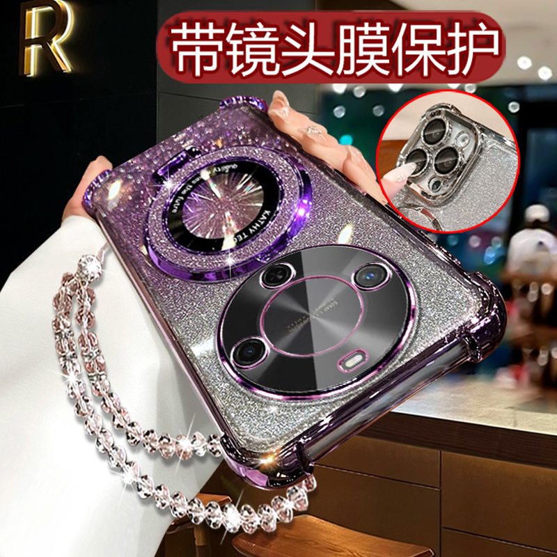 适用华为畅享70X活力版手机壳女全包镜头BRE-AL00a闪粉软壳带支架