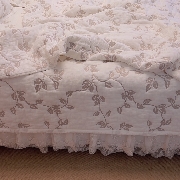 棉新款树叶床盖四件套标准白色