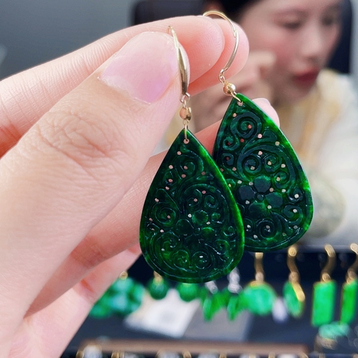 翡翠18K金镶嵌耳饰饰品