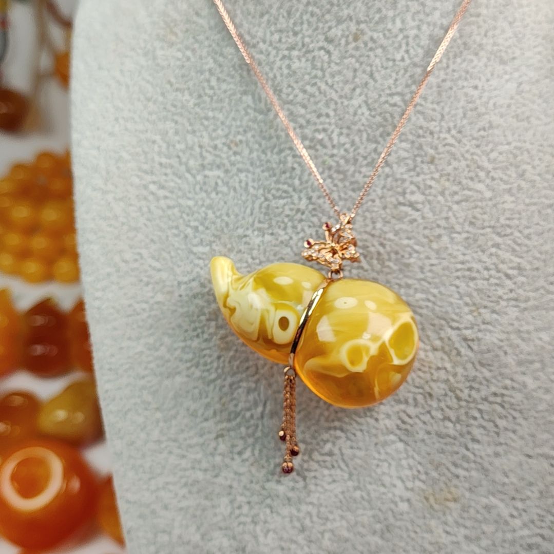 蜜蜡吊坠(赠链)银S925镀金镶嵌