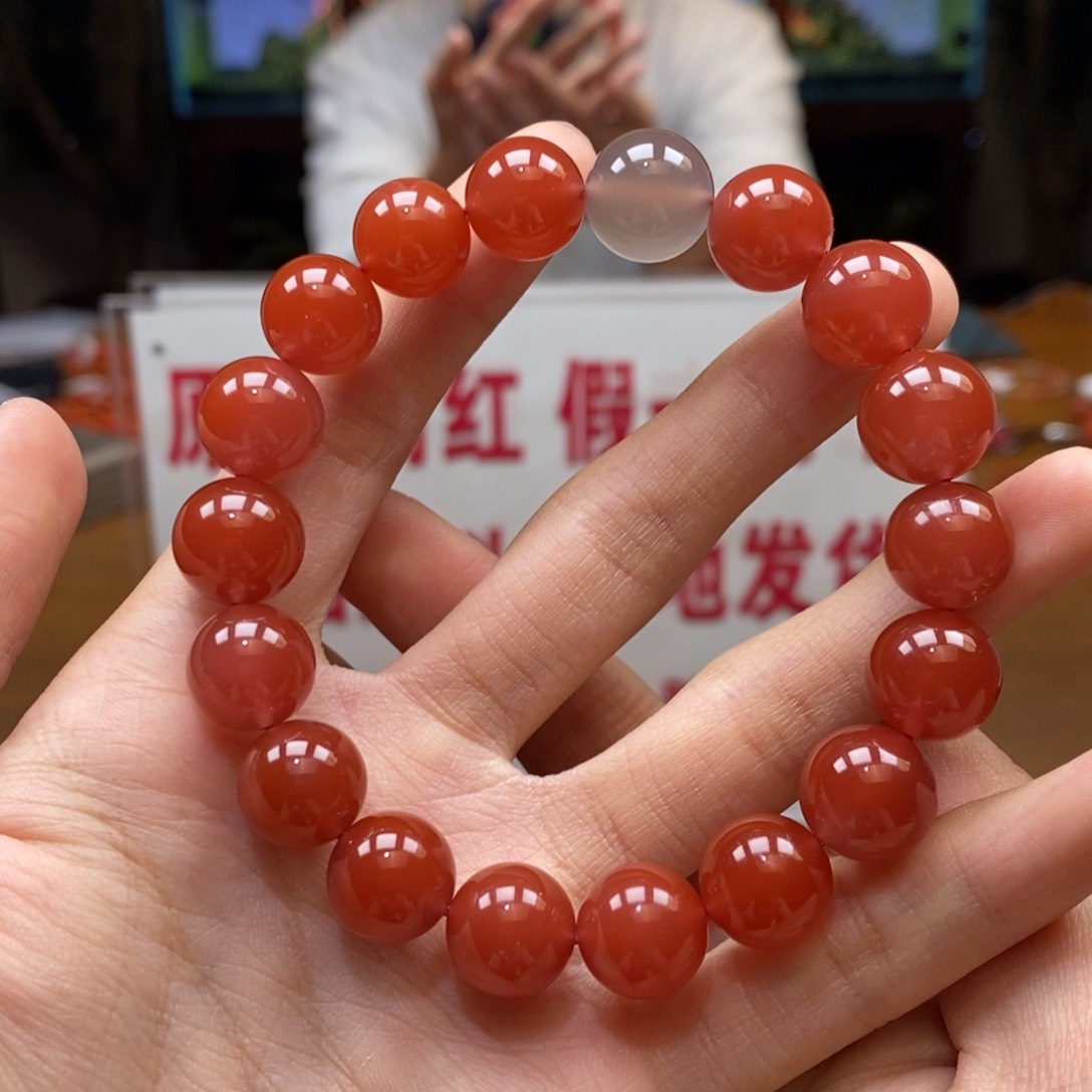 南红玛瑙串未镶嵌12➕大黑洞冰红大尺寸