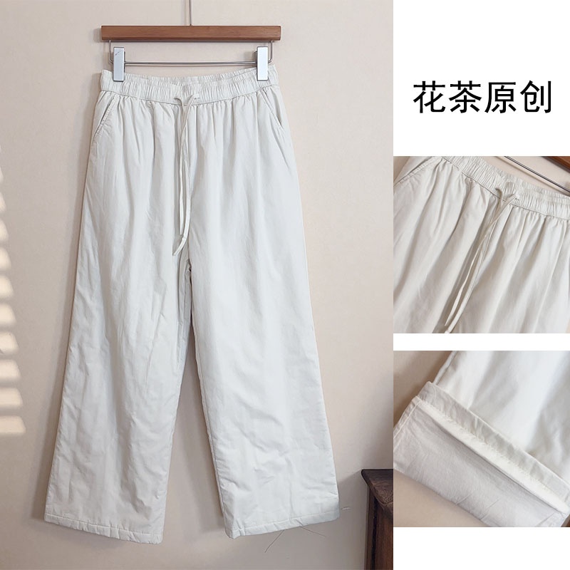 裤长94-96cm夹棉外穿棉裤女2025秋冬纯棉加厚抽绳高腰休闲保暖裤