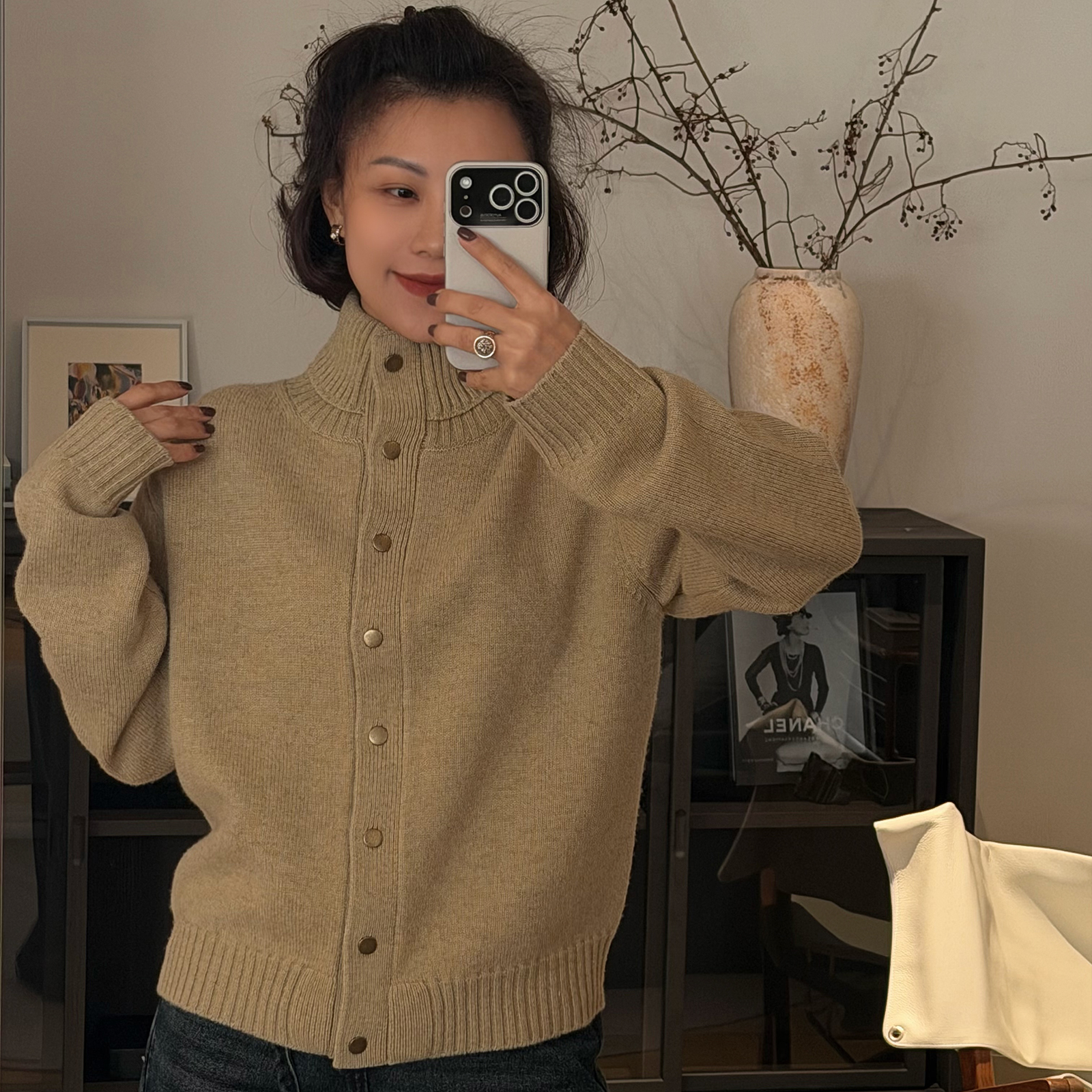 XIYE&W【软金扣】纯色宽松羊毛上衣