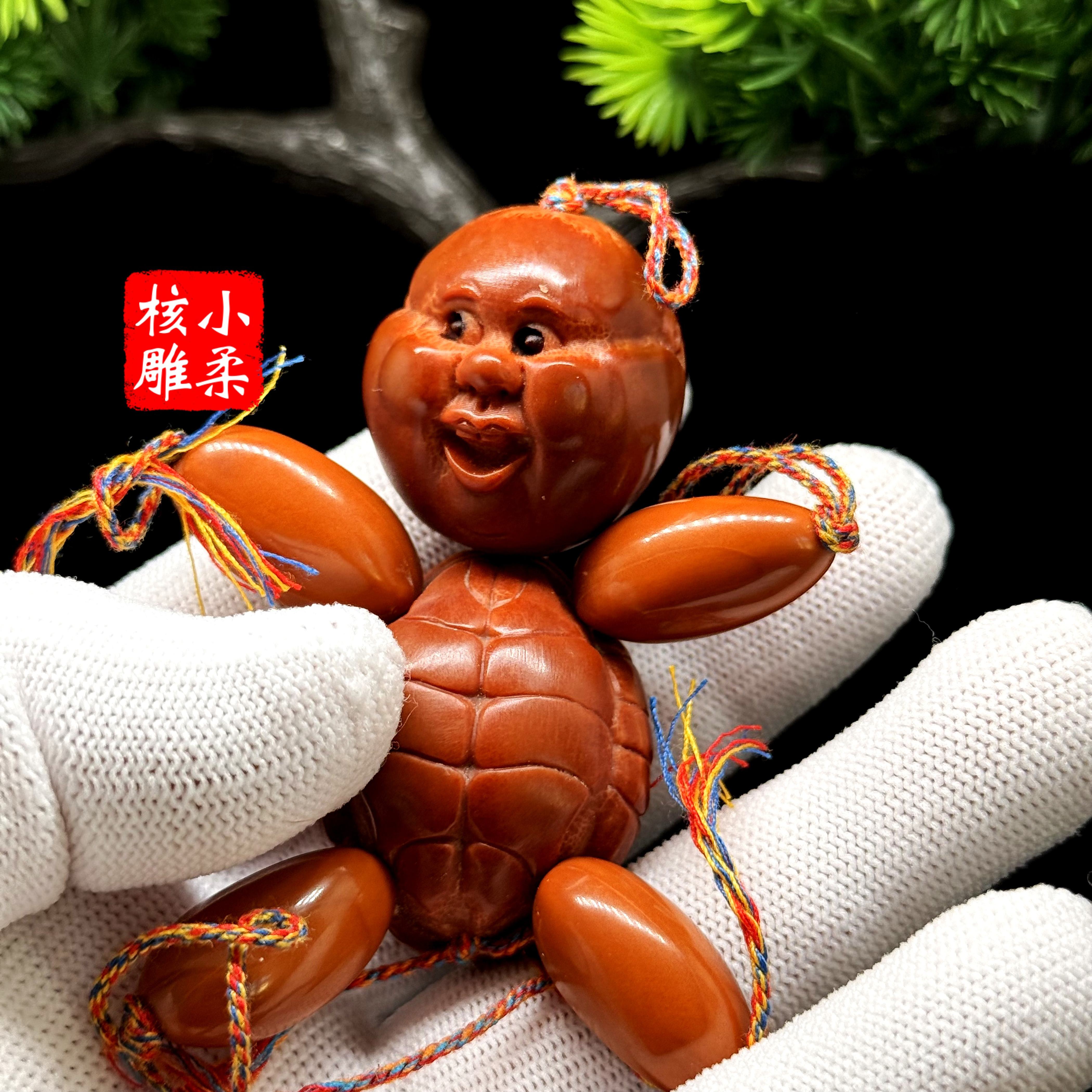 橄榄核雕刻富贵人生小人手把件文玩龟仙人网红人